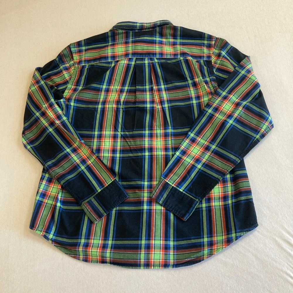 Ralph Lauren Boys XL 18-20 Plaid Button Down Shirt Green Blue Orange Long Sleeve